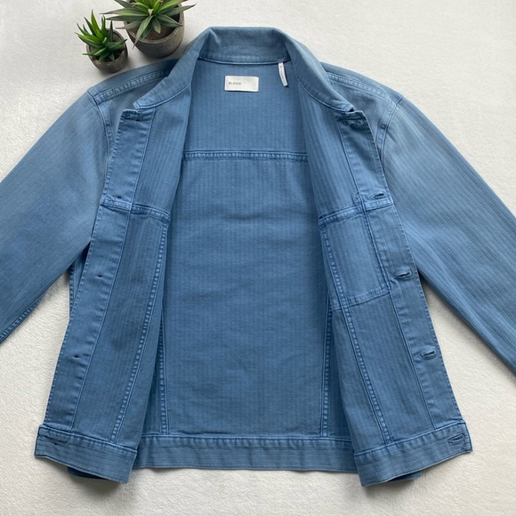 BLDWN Druid Woven Striped Collared Long Sleeve Button Up Jacket (Vintage Indigo) - Picture 3 of 16